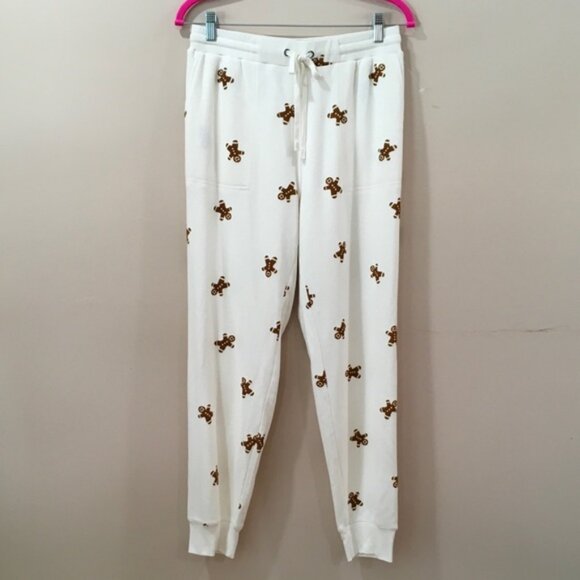 Jane&Delancey pants jogger Women's M Fleece Ivory Gingerbread Holiday Xmas New - Picture 1 of 6